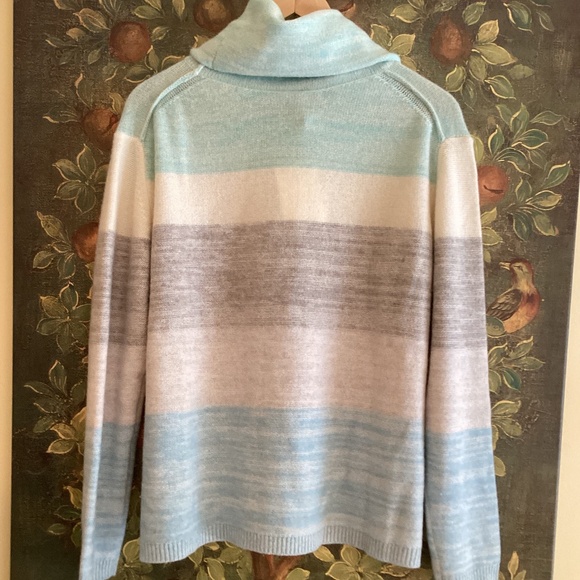 Kinross 4-ply Cashmere Ombré Cowl Neck Sweater in Reef Multi Blue Gray Turquoise - Picture 6 of 11